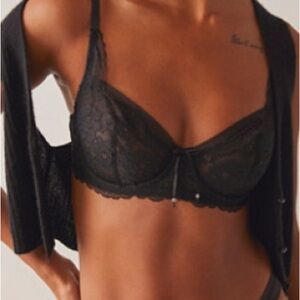NWT Free People Skarlett Blue Minx Balconette Lace Bra Black Underwire 32C